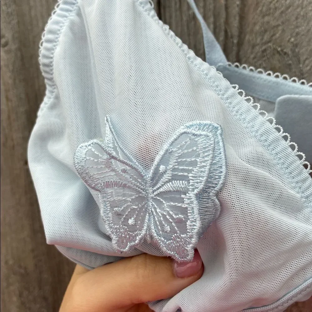 Victoria’s Secret Tease 3D Blue Butterfly Embroidered Unlined Triangle Bralette